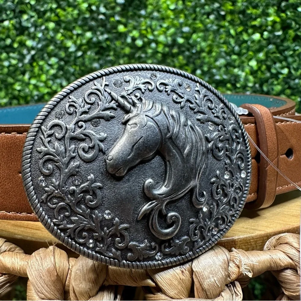 Nwt girls horse Silver Buckle‎ floral tooled belt